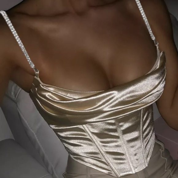 NWT Sexy Rhinestone Bustier Nude Crop Top S: Small-Medium - Picture 6 of 10